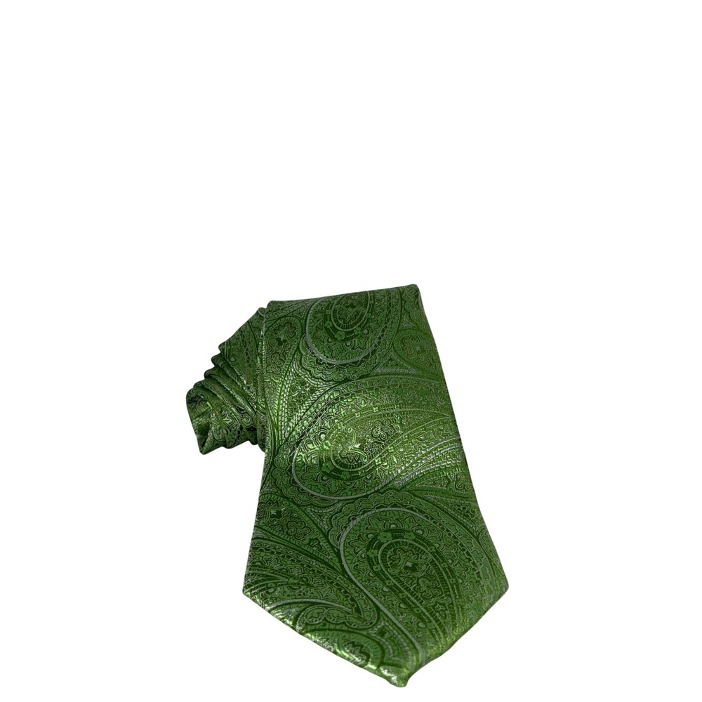 Stafford Performance Mens Silk Tie Green Paisley Woven Handmade Classic Necktie